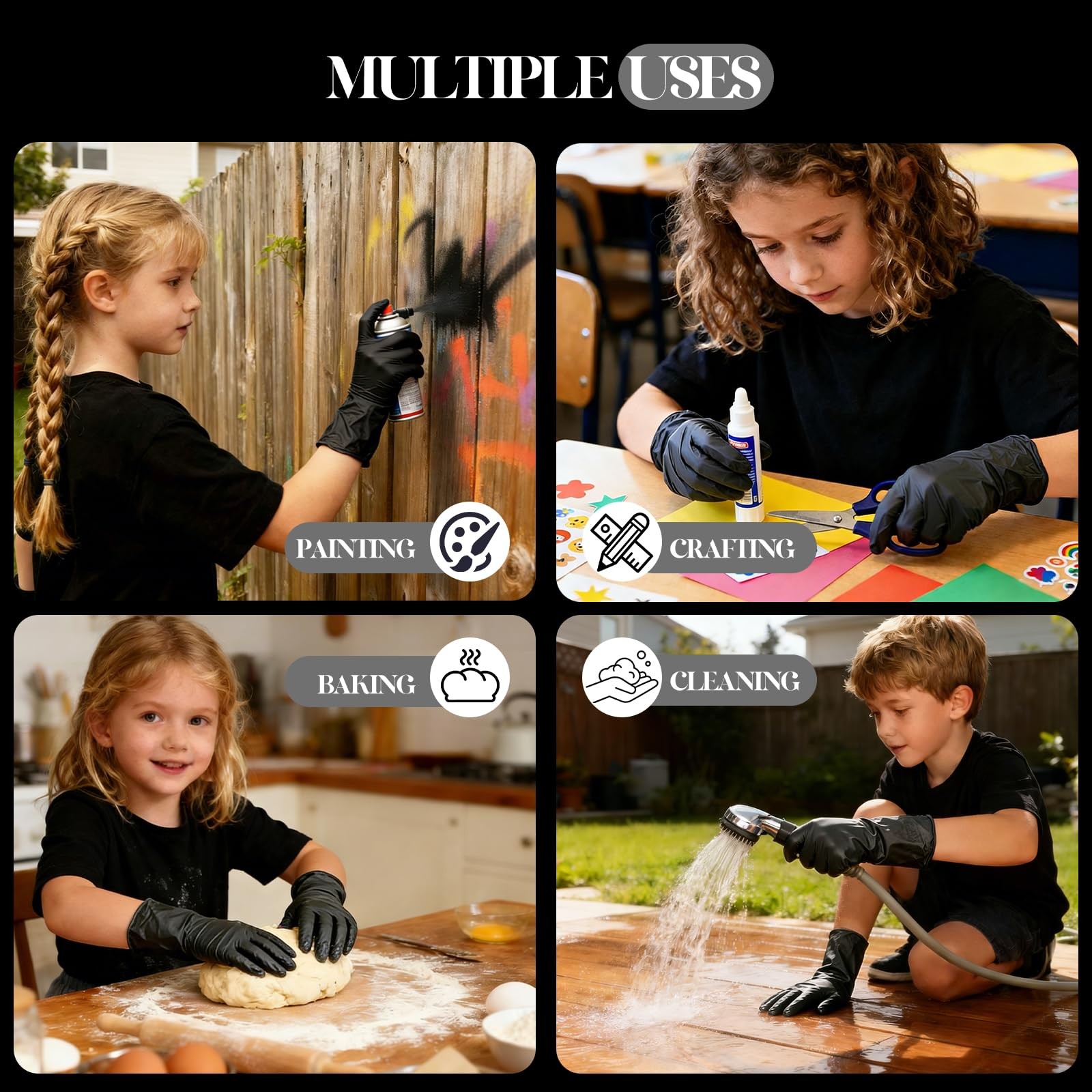 Xandoval Kids Nitrile Gloves for 6-10 Years, 5Mil Black Disposable Gloves for…