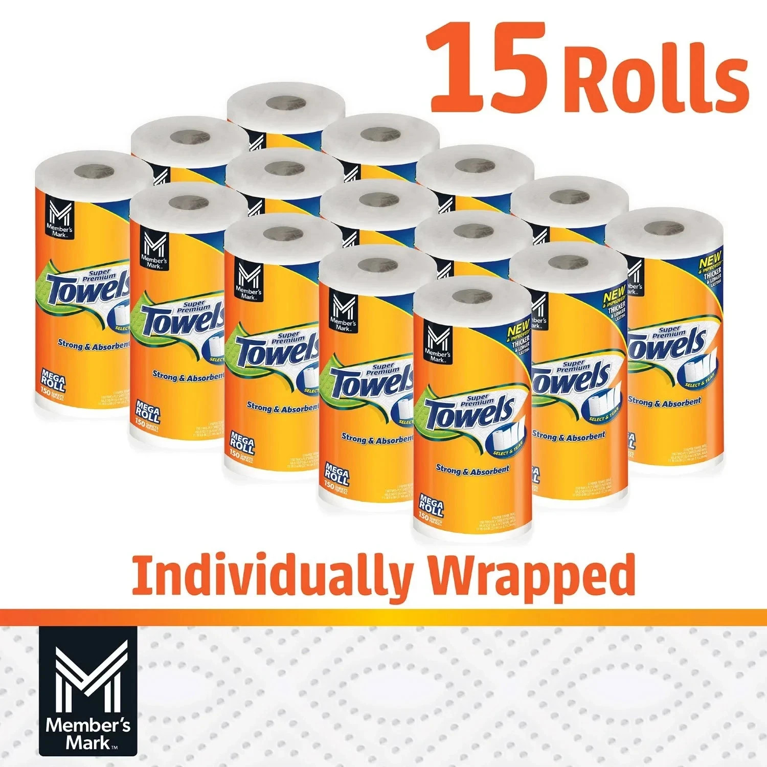 Member’s Mark Paper Towels 15 Mega Rolls | Durable 2-Ply | Ultra Absorbent