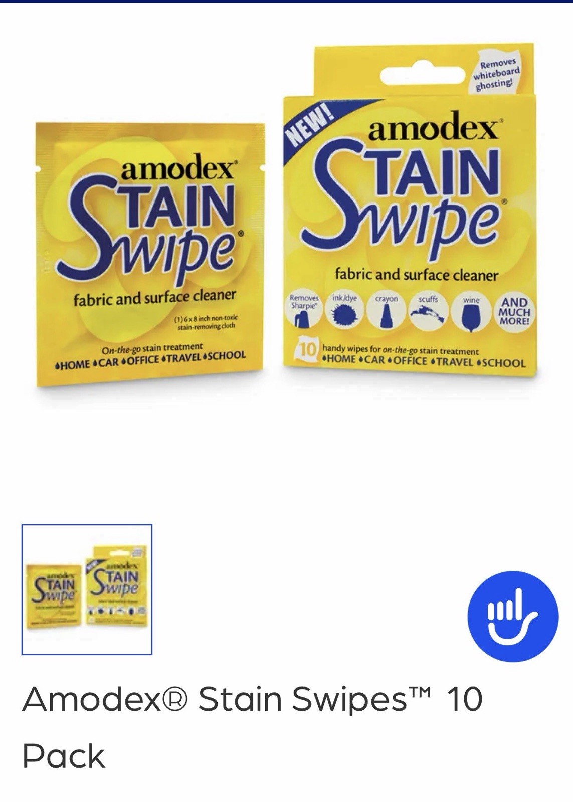 Amodex Stain Remover Wipes for Fabric & Surface Cleaner, 10 Pack (10 Wipes)