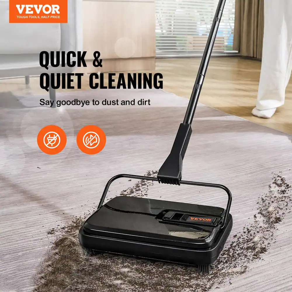 Carpet Sweeper 7.9 In. Sweeping Paths Manual Floor Sweeper with Comb Rugs Black