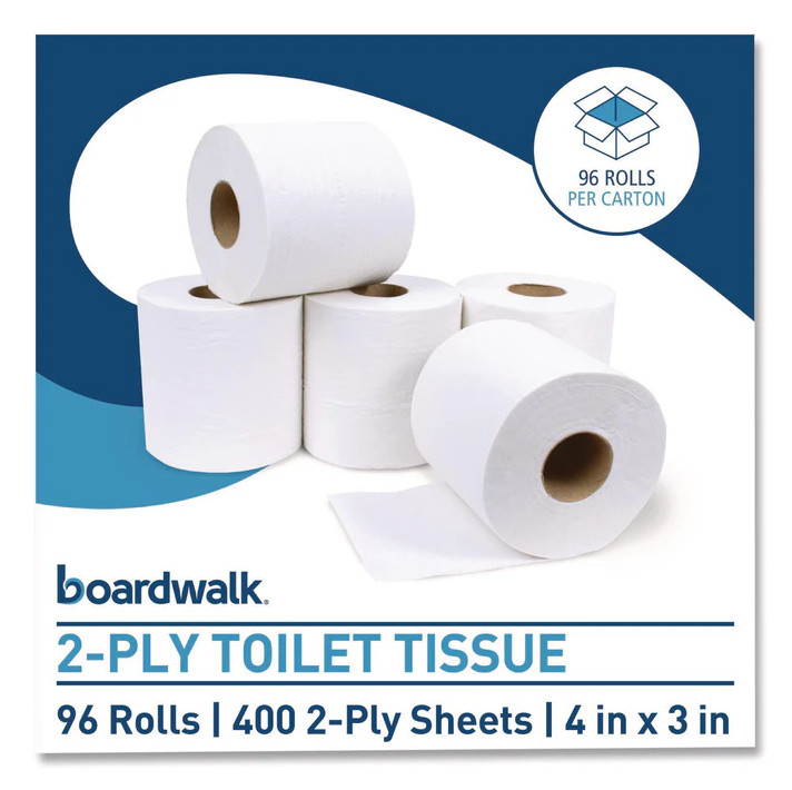 Boardwalk 2-Ply Toilet Tissue, Septic Safe, White, 400 Sheets/Roll, 96 Rolls