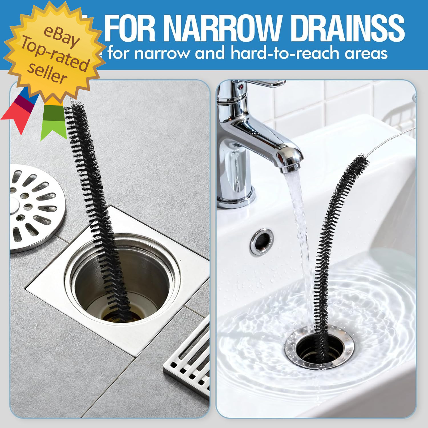 3PCS Drain Brush Set with Refrigerator Coil Cleaning Brush, Multi-Use Drain Clea