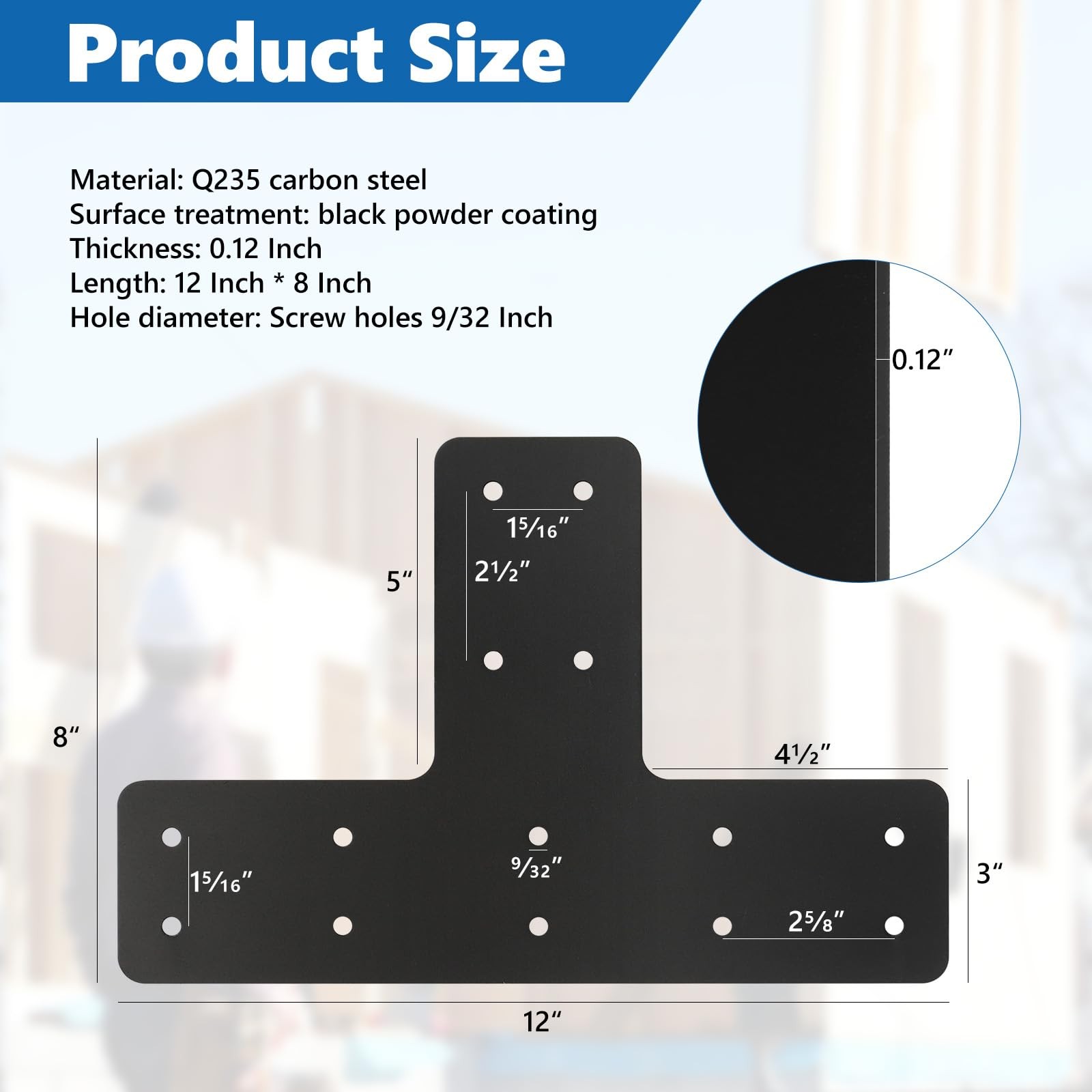 4 PCS 12×8 Inch T Post Timber Brackets Post To Beam Connector For 6×6 Steel