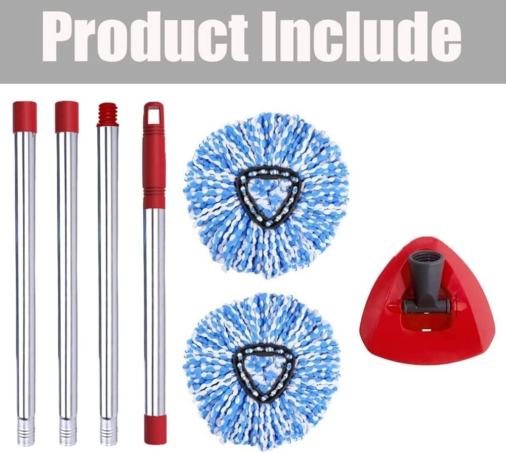 Adjustable Mop Handle & Triangle Base – 2 Microfiber Refills Set for EasyWring