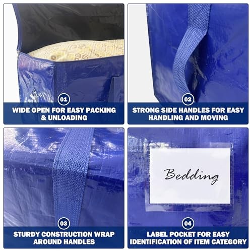 8 Pack Extra Heavy Duty Large Moving Bags with Strong 24 gal-Dark Blue 8.0