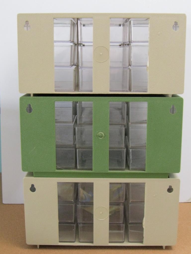 MINT VTg. LOT 3 AKRO-MILS PLASTIC 9 DRAWERS STORAGE ORGANIZER 10-109 Green Beige