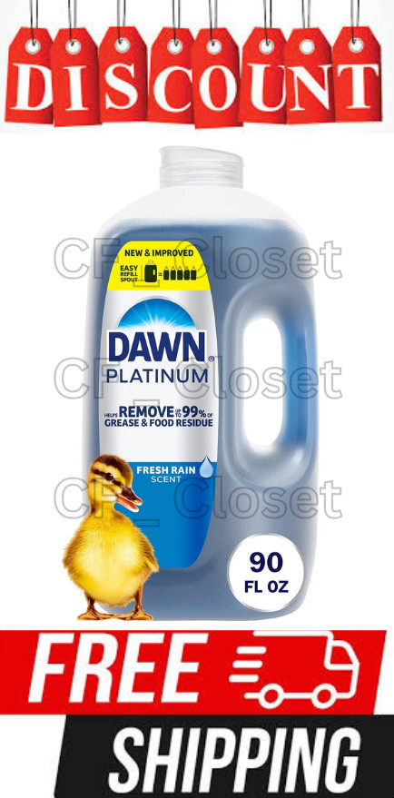 Dawn Platinum Dishwashing Liquid Dish Soap, Refreshing Rain, 90 fl. oz. NEW