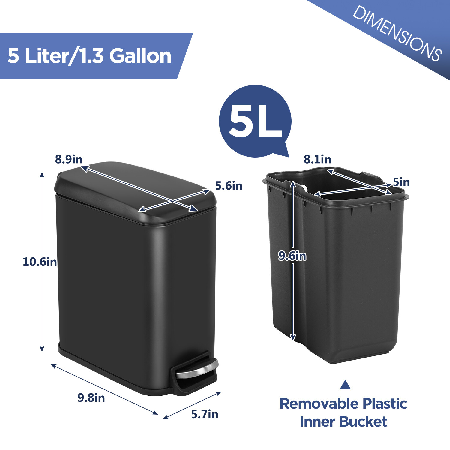 Trash Can with a Lid 1.3 Gallon (5 L) Small Trash Bin Step Pedal Garbage Can