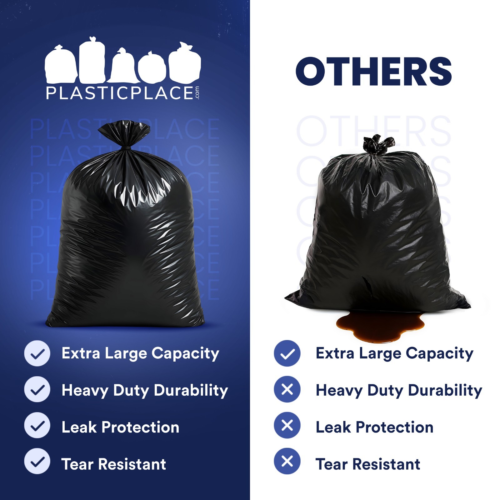Plasticplace 64 Gallon Toter Compatible Trash Bags – 50 Bags on Rolls