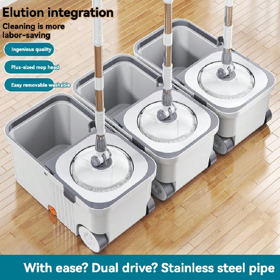 Snugspot 360° Spin Mop And Bucket Set – Drums With 4 Mop Heads, 61″ Stainless