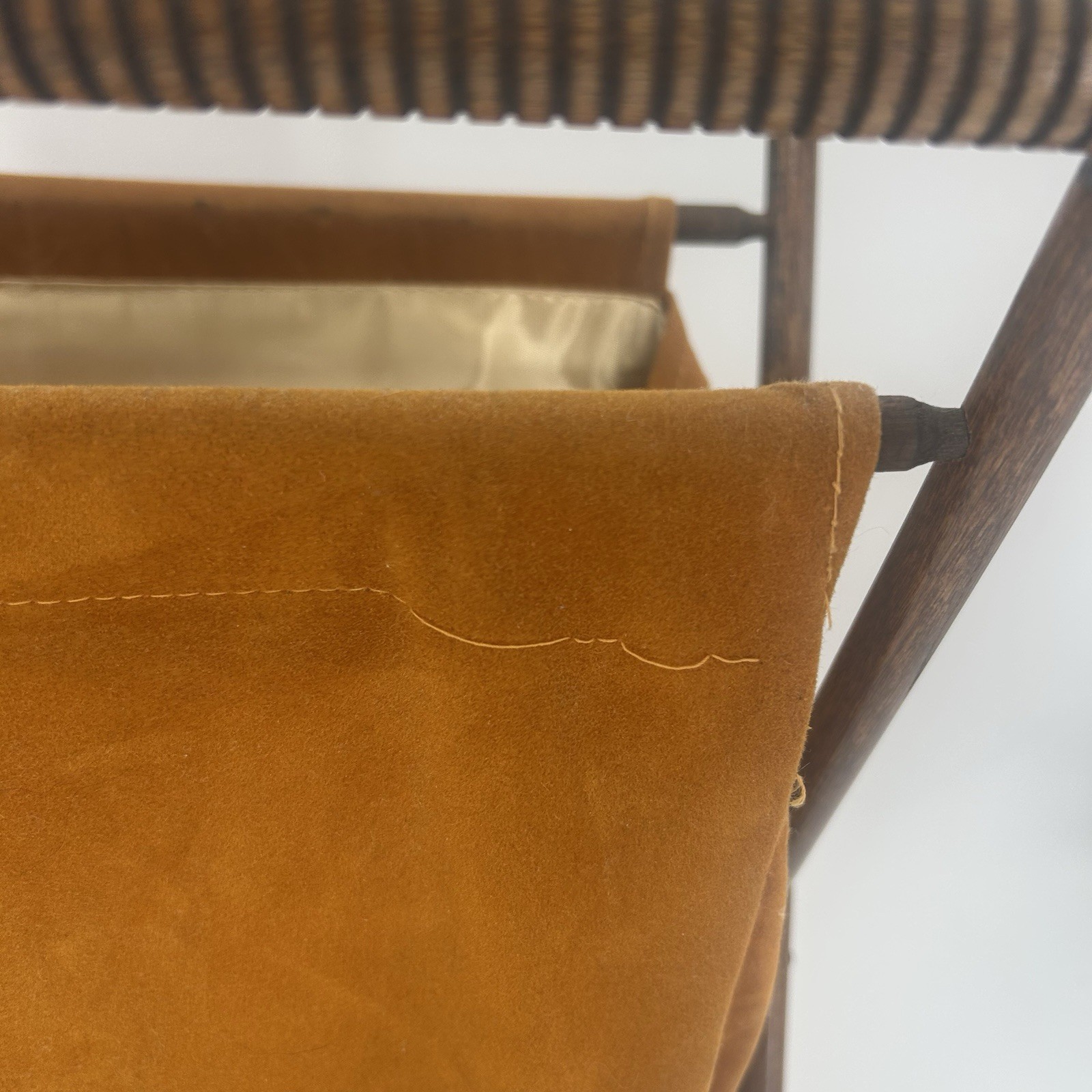 Vintage MCM, Mid Century Modern Folding Wood Leather Magazine Rack Fast Shipping