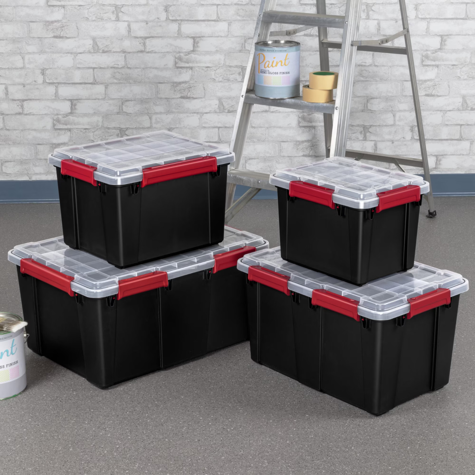 (4 pack) Sterilite Gasket Tote, 13.5 Gallon WaterProof Gasket Seal and Latches