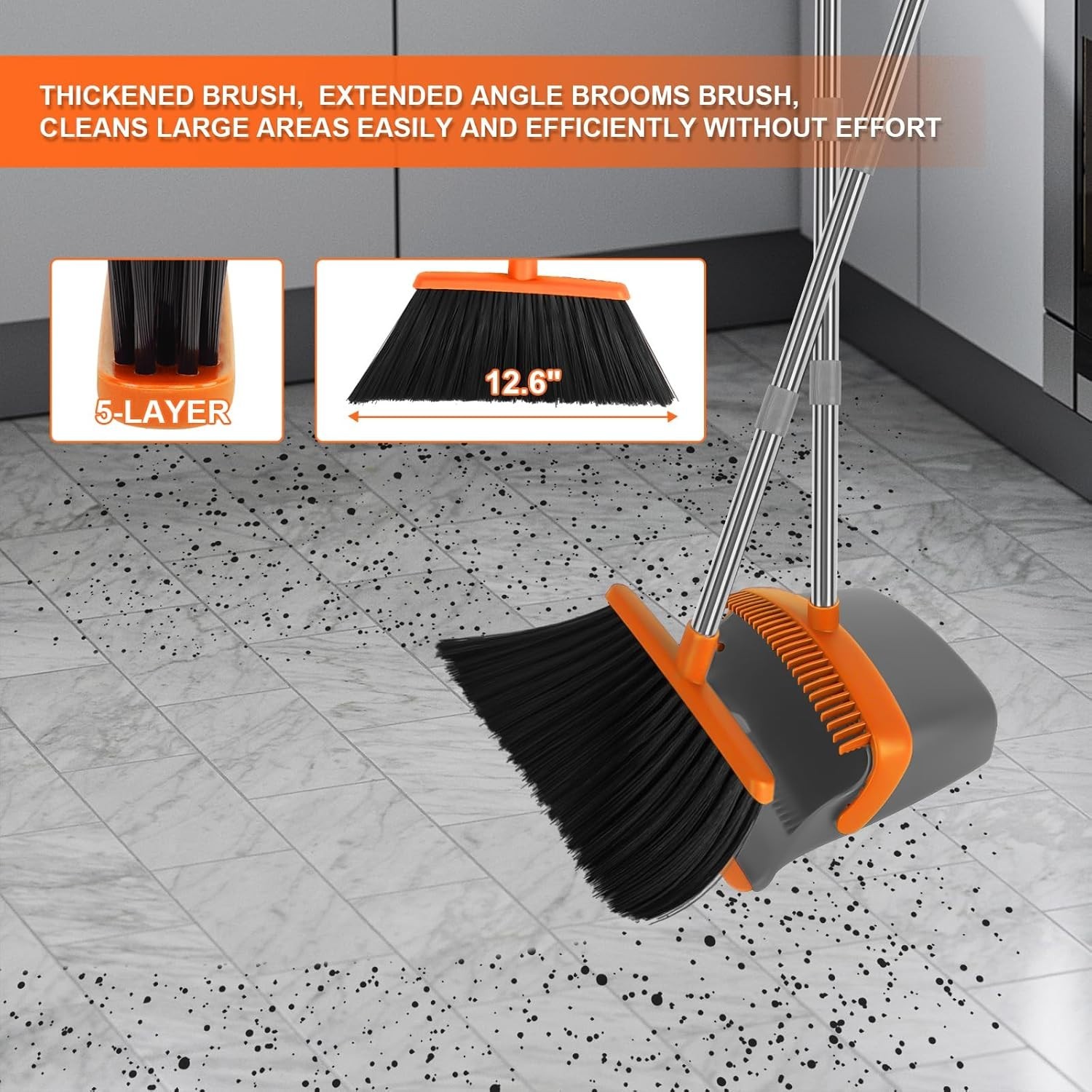 Heavy Duty Broom and Dustpan Set Long Handle Industrial Cleaning Combo