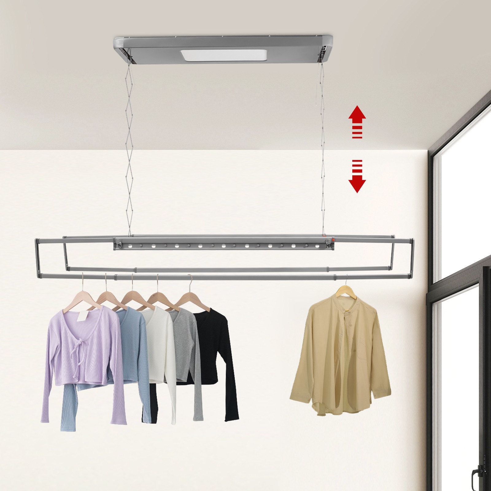 110V Electrical Retractable Airing Rack Aluminium Alloy Remote Control w/ Light