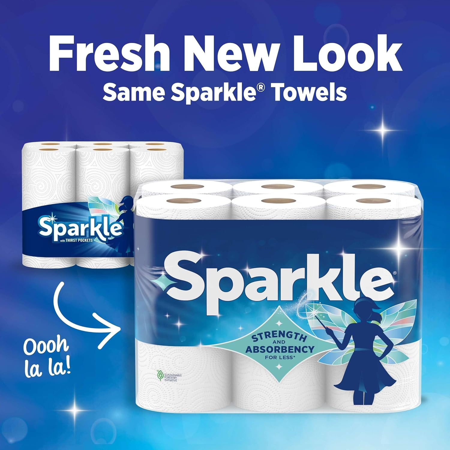 Sparkle Pick-A-Size Paper Towels Spirited Prints 6 Double Rolls = 12 Regular