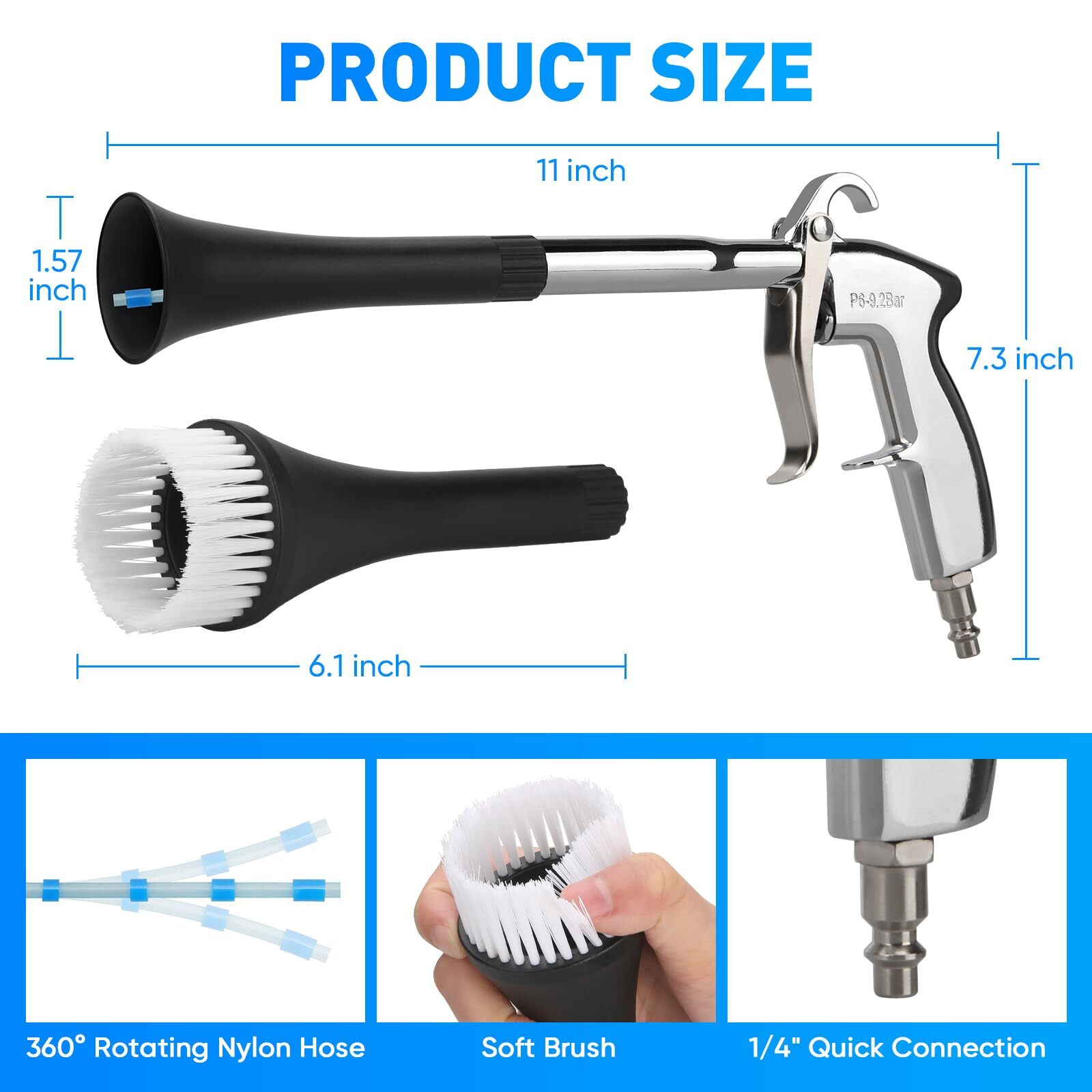 High Pressure Car Cleaning Gun 6-9.2Bar with Nozzles for Upholstery & Carpet