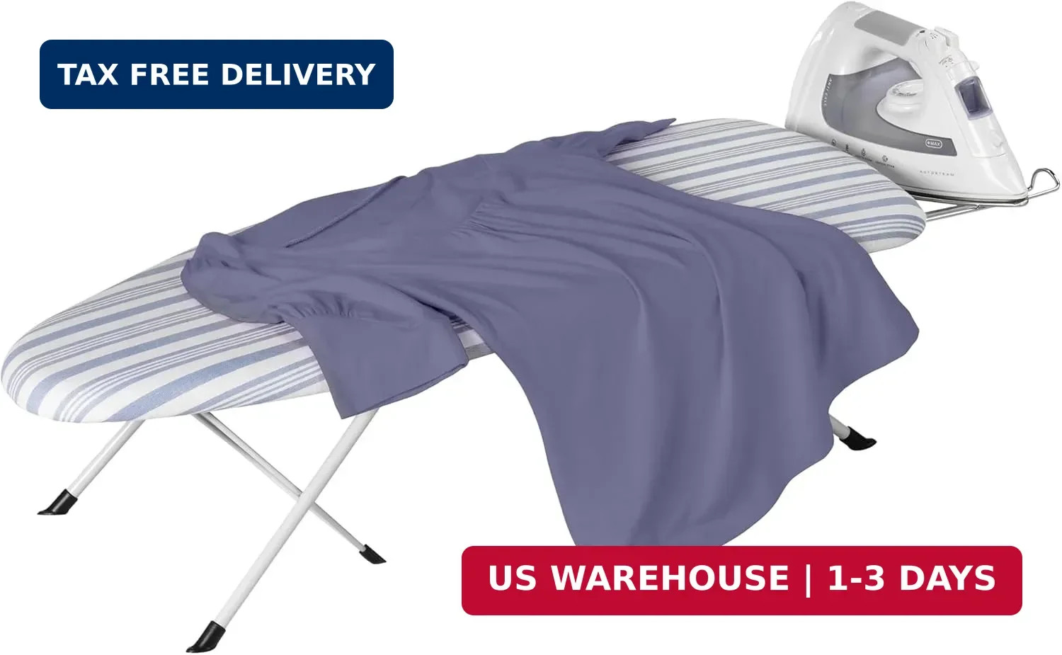 Folding Tabletop Ironing Board with Iron Rest, Blue, 32” L X 12” W, Steel Frame
