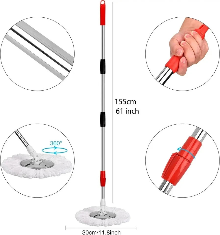 Spin Mop and Bucket with Wringer Set 360° Spinning Mop System 2 Mop Refill USA