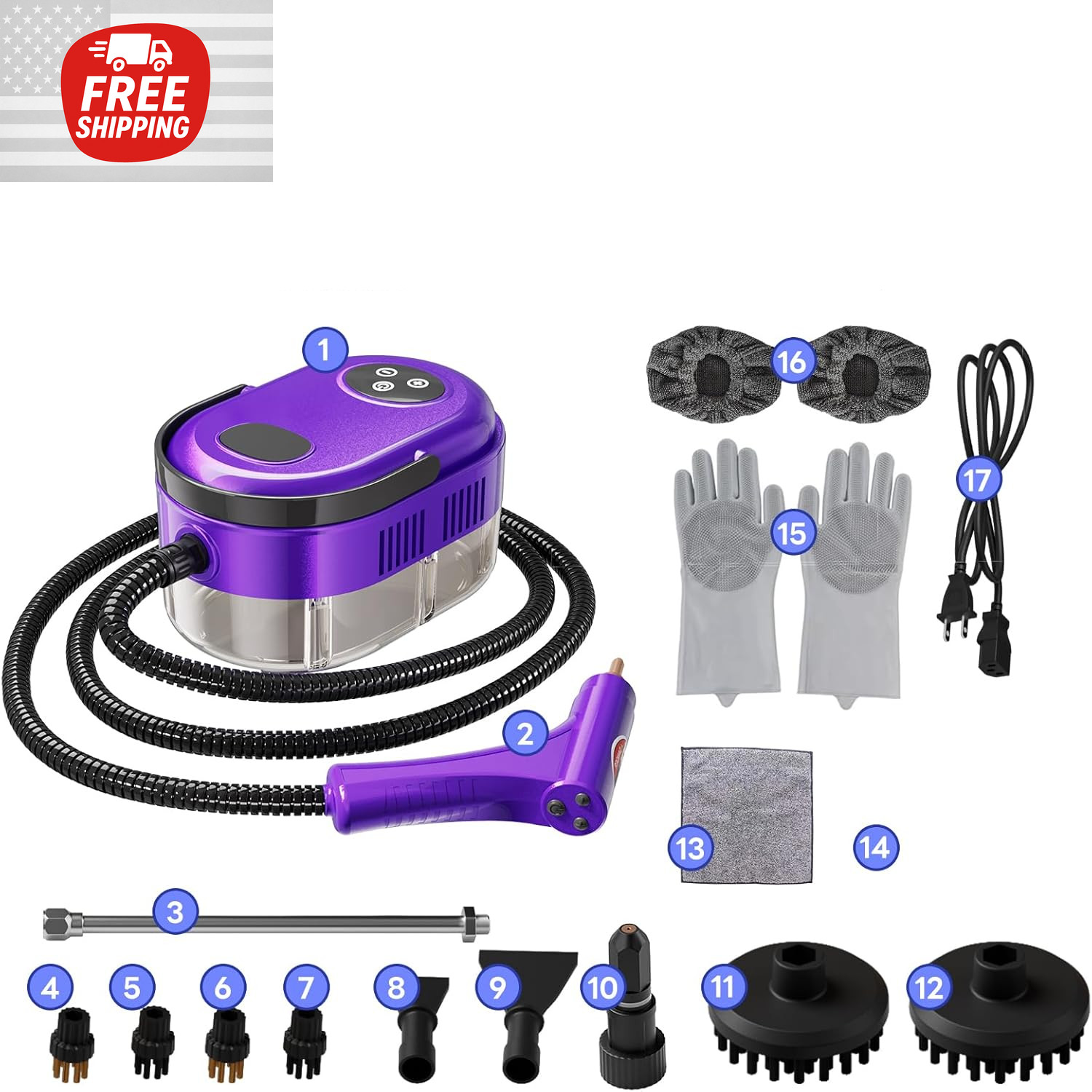 Fast Heating Handheld Steam Cleaner – 15-in-1 High Pressure for Home & Car