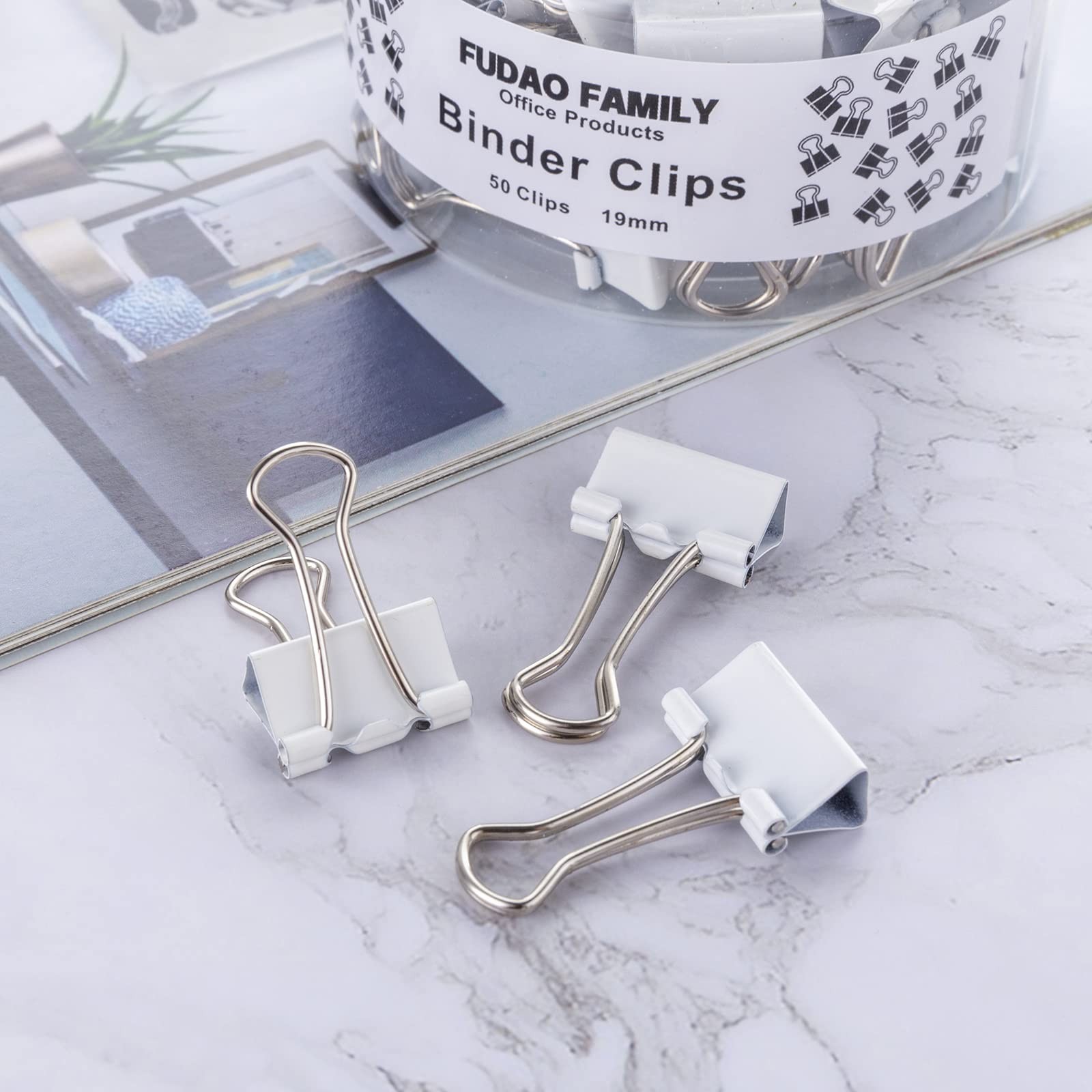 Small White Mini Binder Clips, 3/4 Inch (19mm), 50 Pack 0.75 inches,