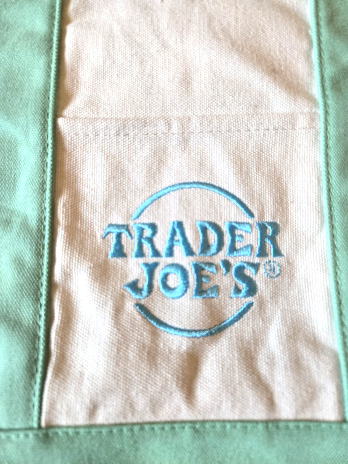 Trader Joe’s Mini GREEN Pastel Canvas Tote Bag New With Tags Embroidery