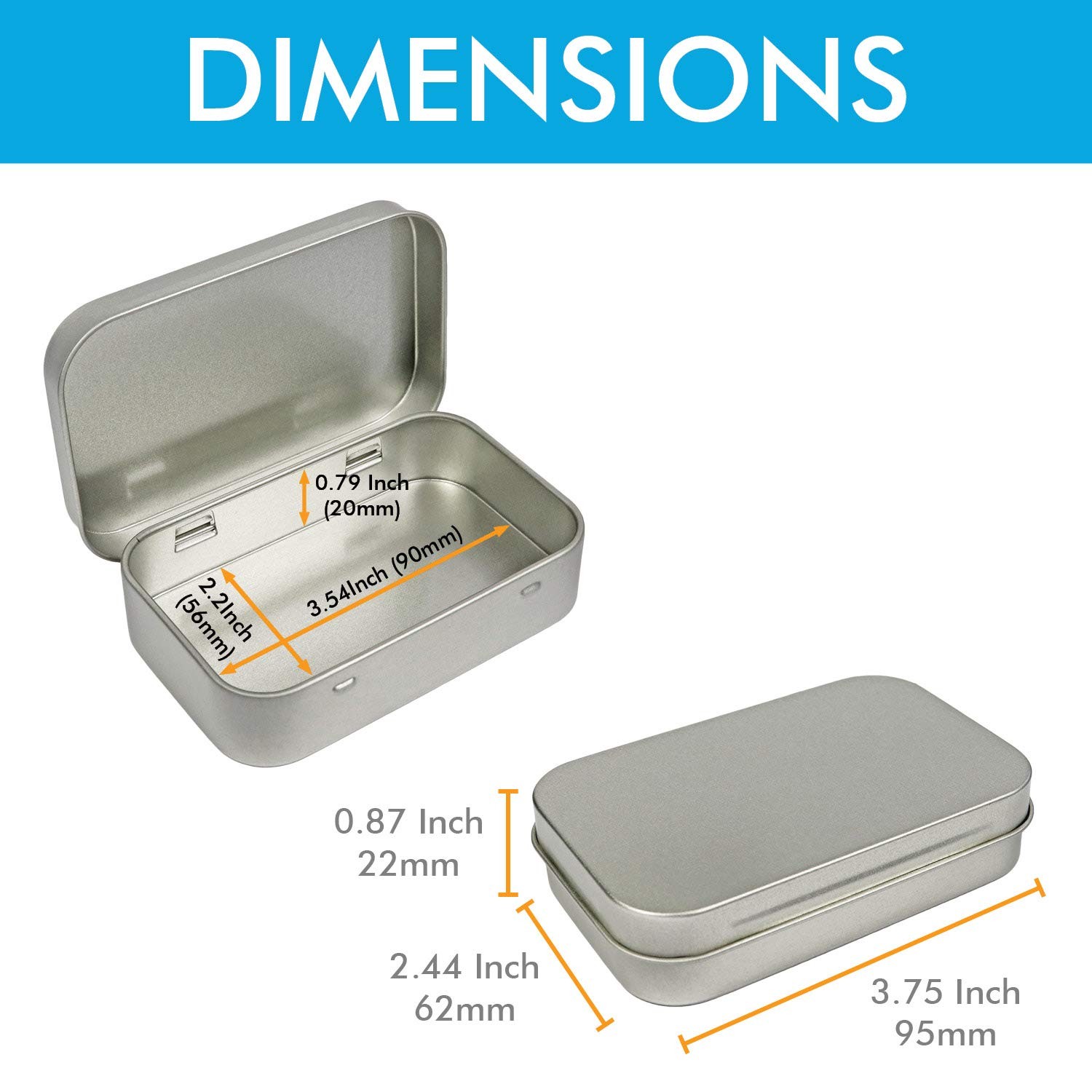 Silver Metal Rectangular Empty Hinged Tin Box 3.75×2.45×0.8 Inch 10 PCS