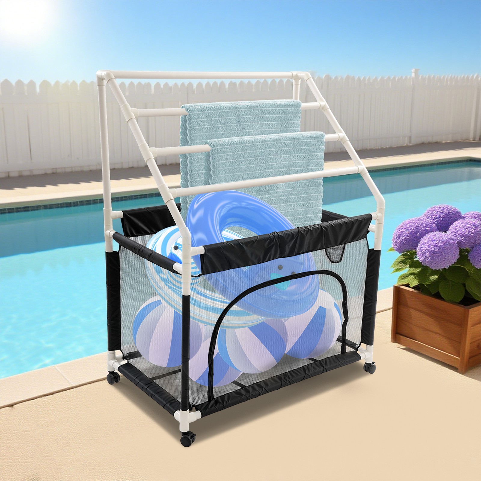 Rolling Pool Noodle Storage Organizer Bin Mesh Organizer Pool Storage Bin