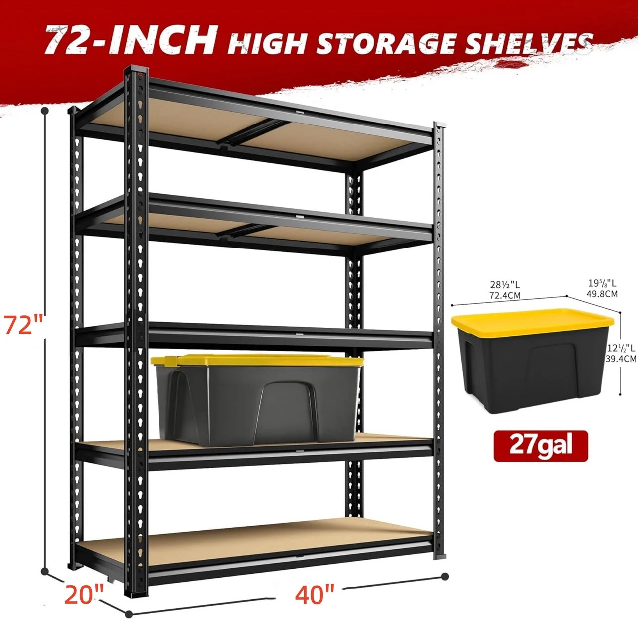 2400LBS Storage Shelves 5 Tier Garage Shelving Heavy Duty Adjustable Garage