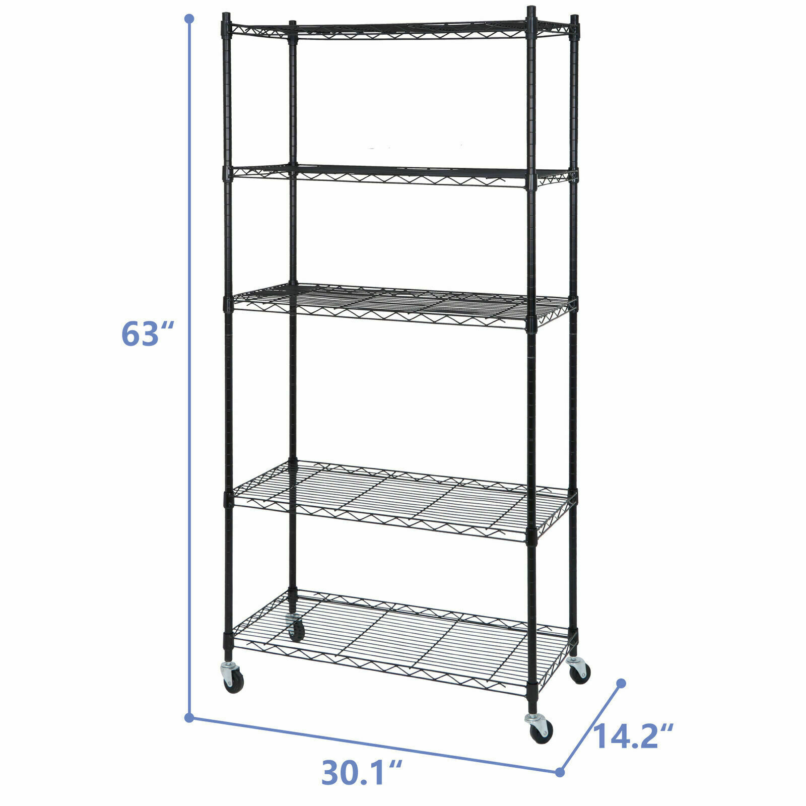 2PCS 5 Tiers Shelves Wire Unit Rack Shelving Storage Rolling with 4 Casters