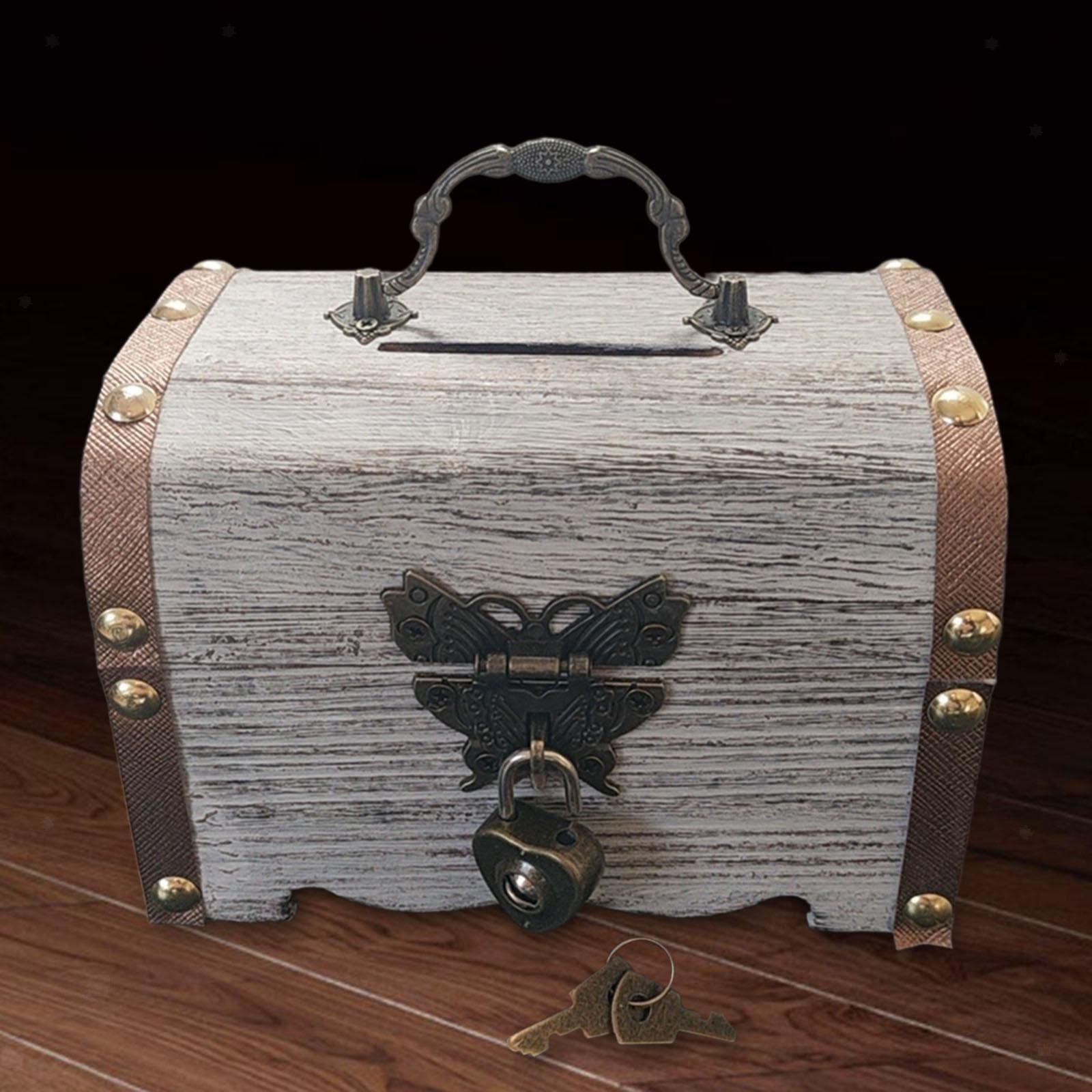 Wooden Box Piggy Bank Treasure Chest for Housewarming Wedding Children Gifts