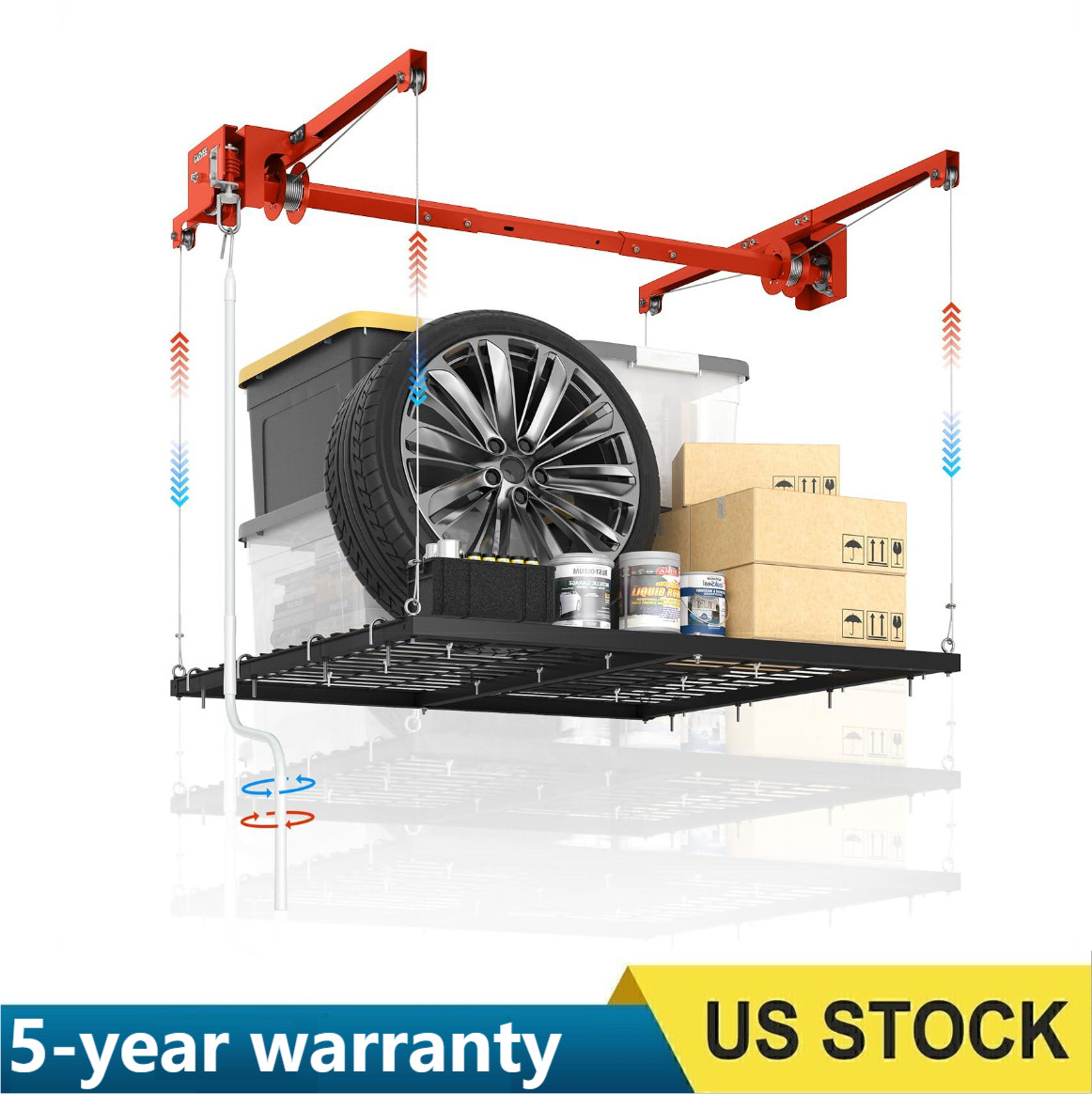 4x8FT Overhead Garage Storage Rack 800LB Capacity Fits 8-14ft Ceiling Hoist
