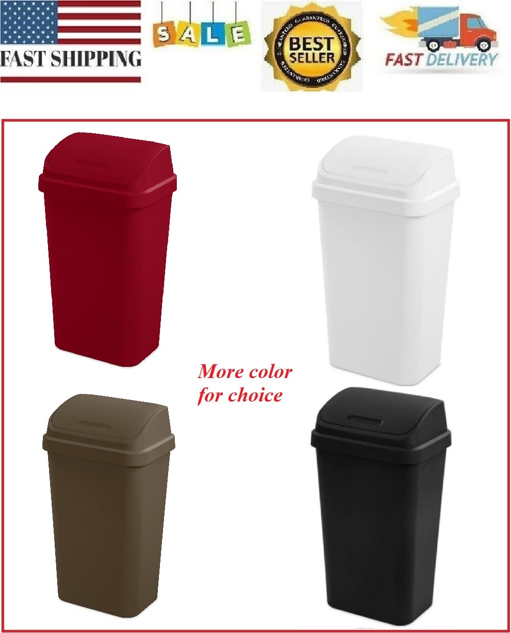 Kitchen Trash Can 13 Gallon Plastic Dual Swing Top With Lid Garbage NEW