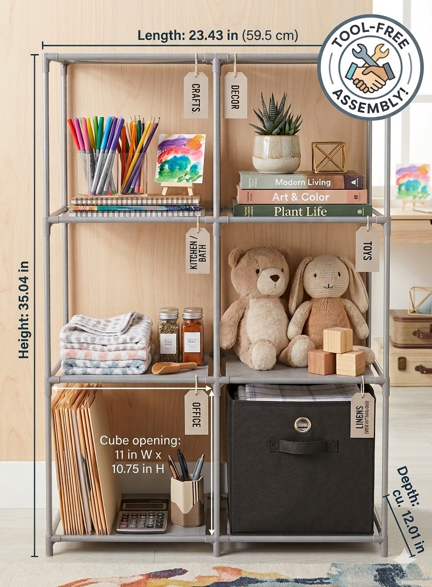6-Cube Storage Rack Modular Organizer Unit Shelving – Gray – NEW – Easy Assembly