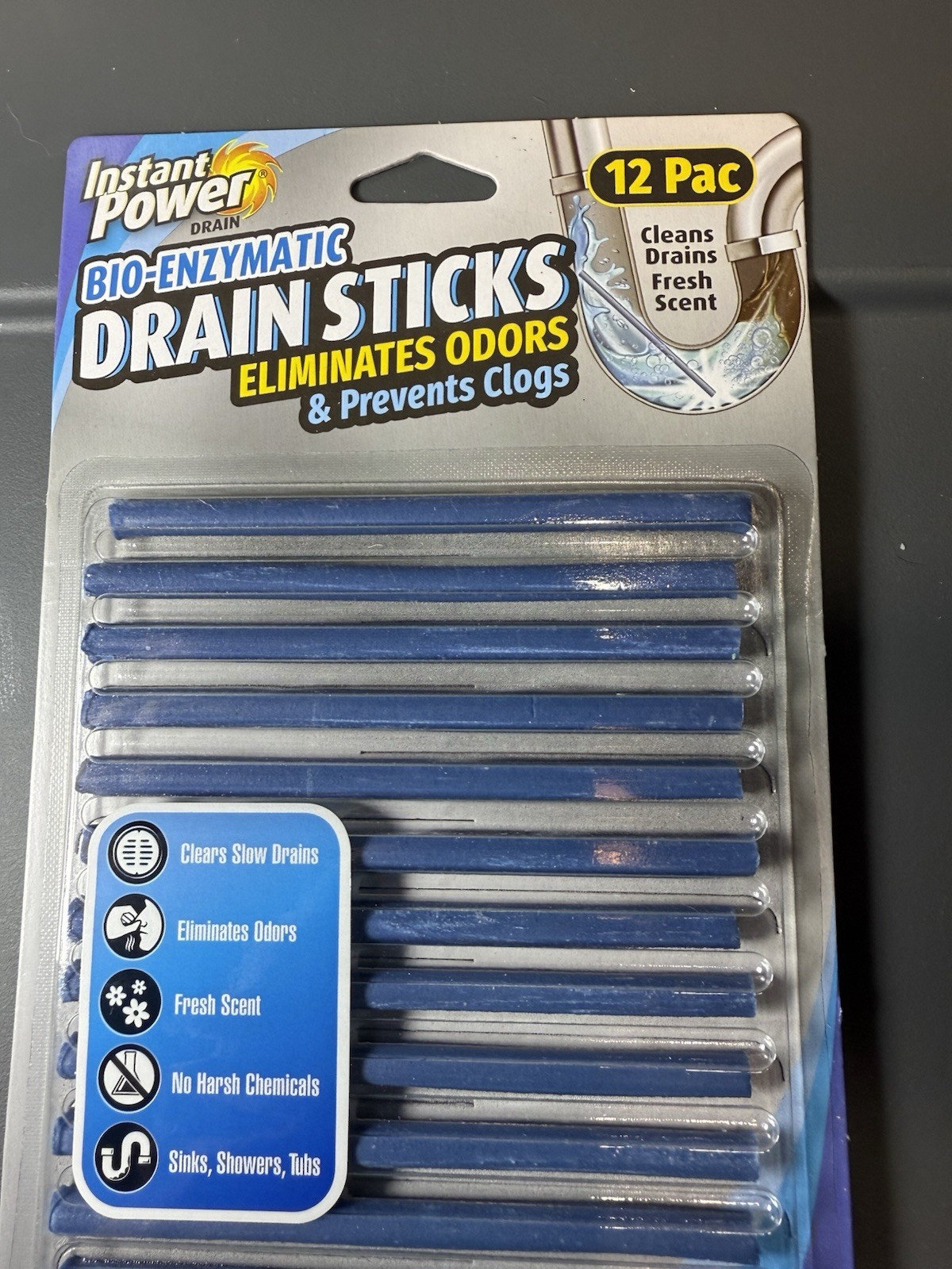 Instant Power Bio Enzymatic Drain Sticks 12 Pack Eliminate Odors & Prevent Clog