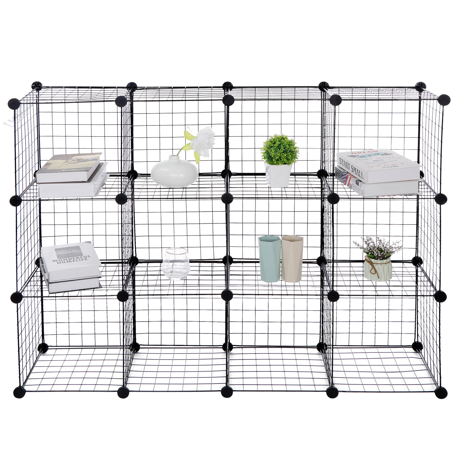 12 Cube Wire Cube Storage Organizer Metal Shelf Rack for Living Room Kitchen