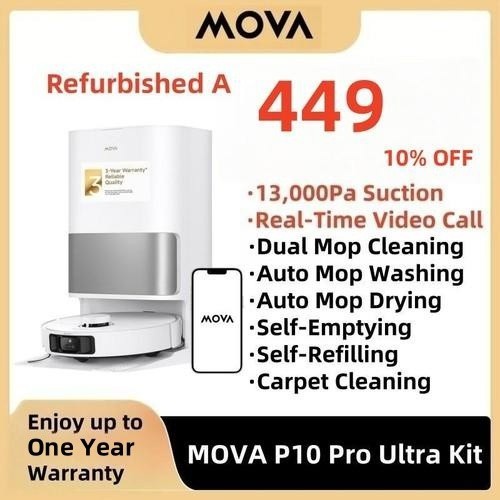Mova P10 ProUltra Refurbished A Robot Vacuum Mop 13000Pa 140°F Hot Water