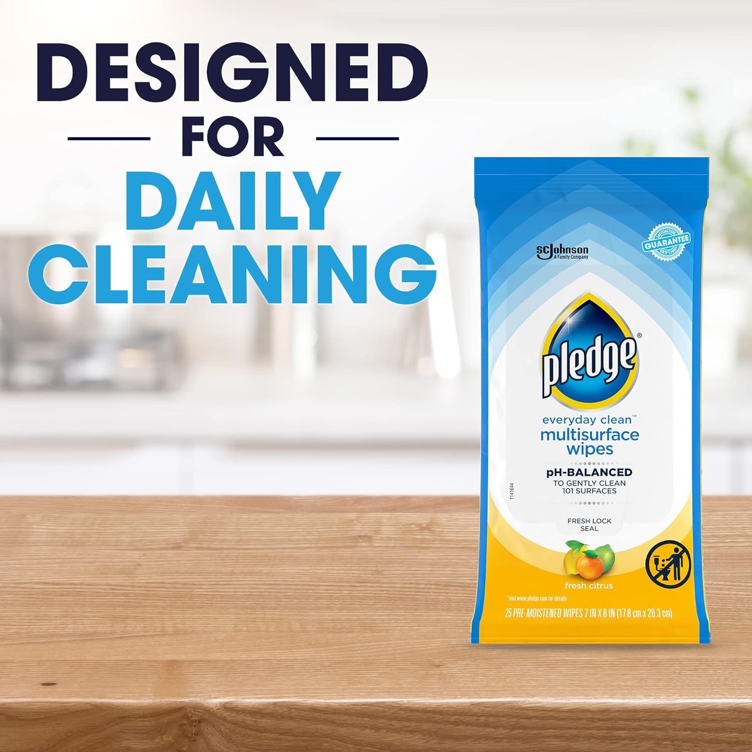 Eco-Friendly Pledge Multisurface Wipes – pH Balanced & Fresh Citrus – 25 Pack
