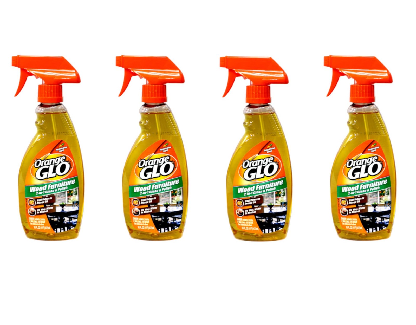 Orange Glo Wood Furniture 2-in-1 Clean & Polish Spray, 16 Ounce (Pack of 4)