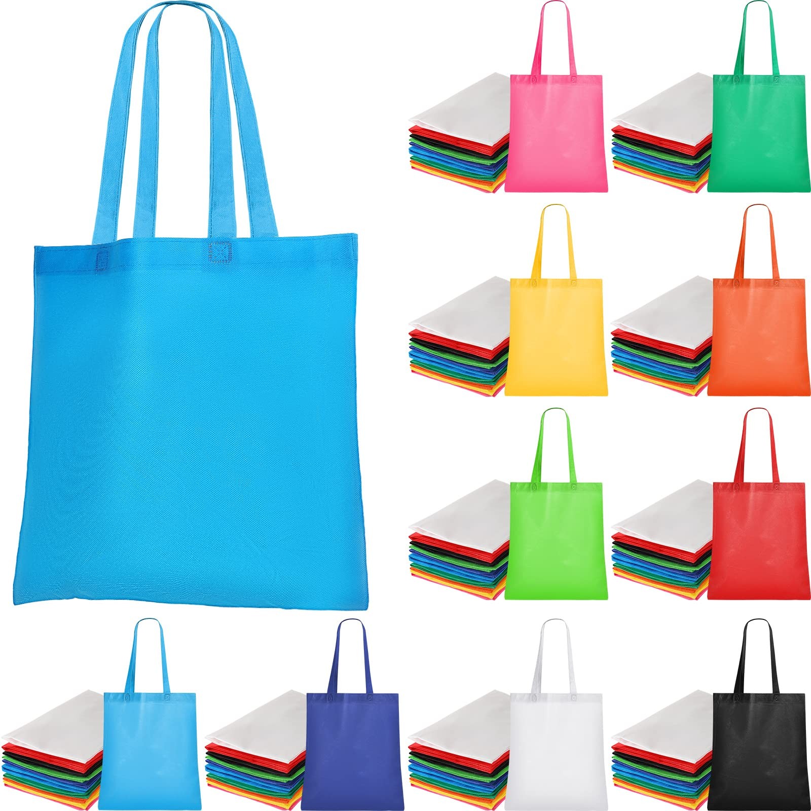 50 Pack Non Woven Bags with Handles 13 x 15 Inch Reusable Tote Bulk Grocery G…