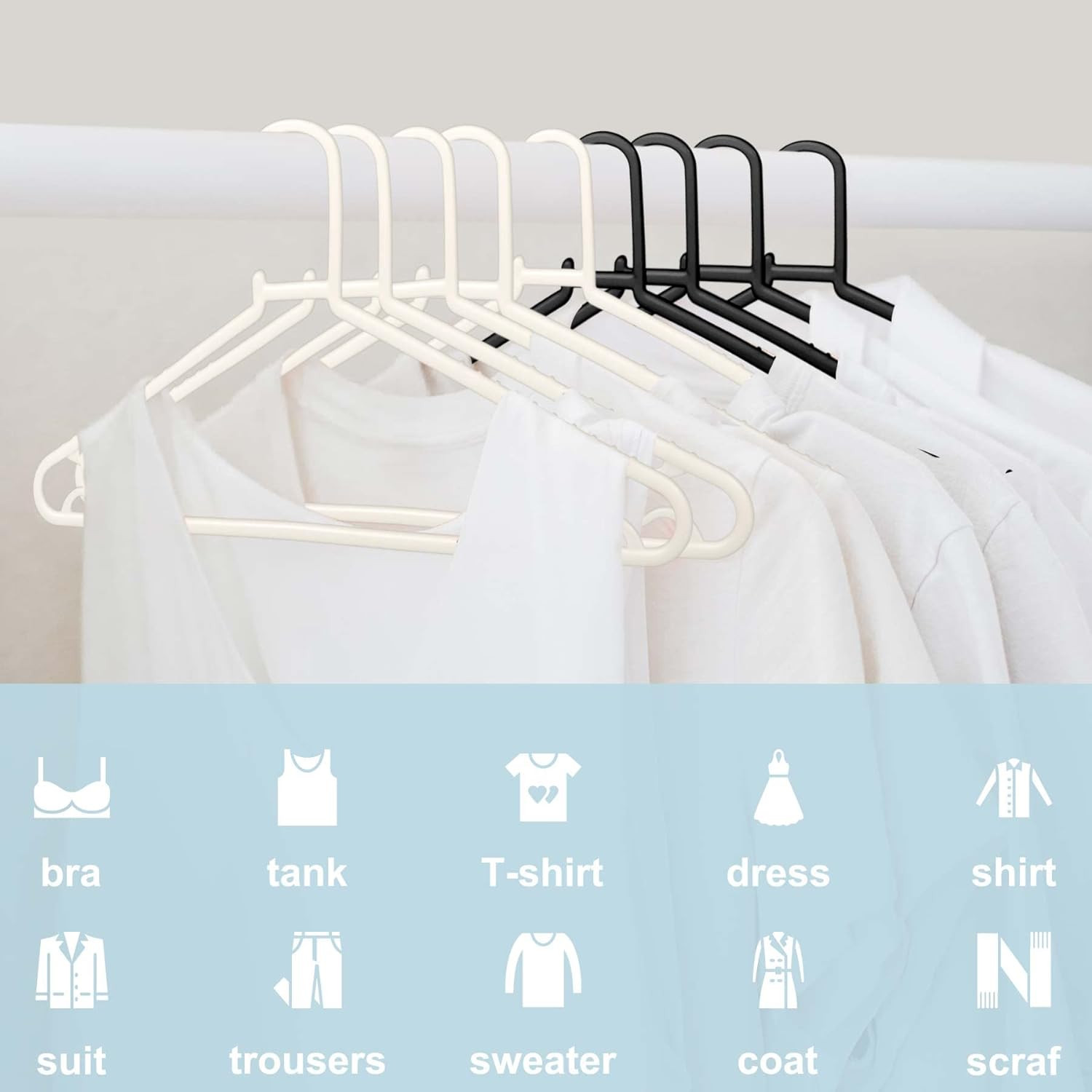 Black Plastic Hangers 50 Pack, Light Weight Durable Clothes Hangers G-Shape Stan