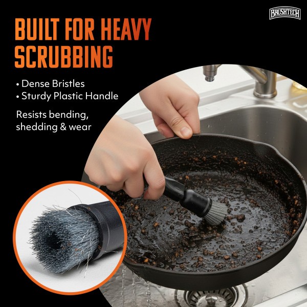 Brushtech Cast Iron Cookware Cleaning Brush – Heavy Duty Tough Bristles