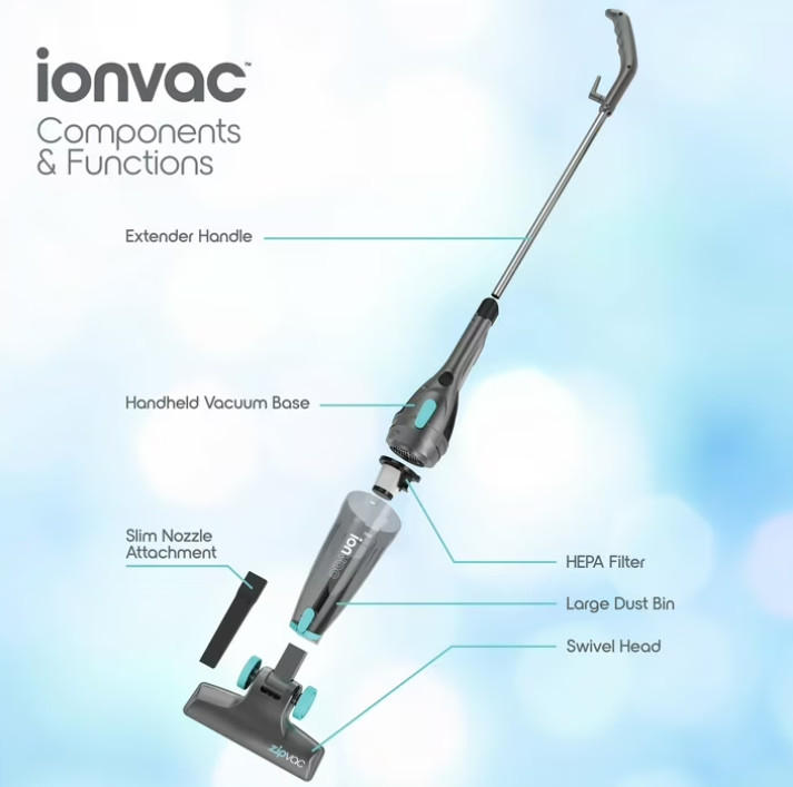 Ionvac ZipVac Corded Stick Vacuum, Multi-Surface 3-in-1 Upright/Handheld Vacuum