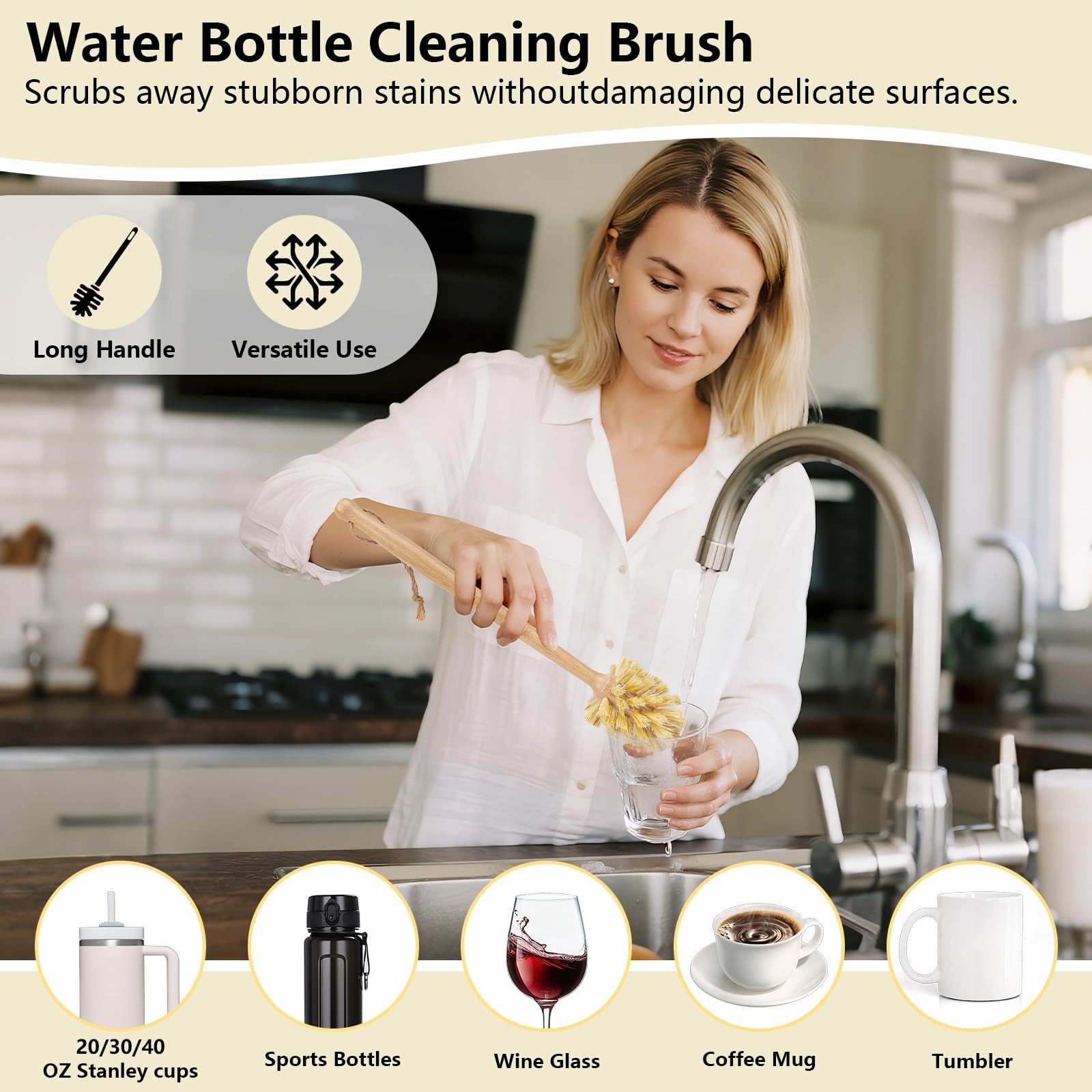 5 Pack Dish Brush Set, Wooden Dish Brush with 14’’ Bottle Brush, Natural Kitc…