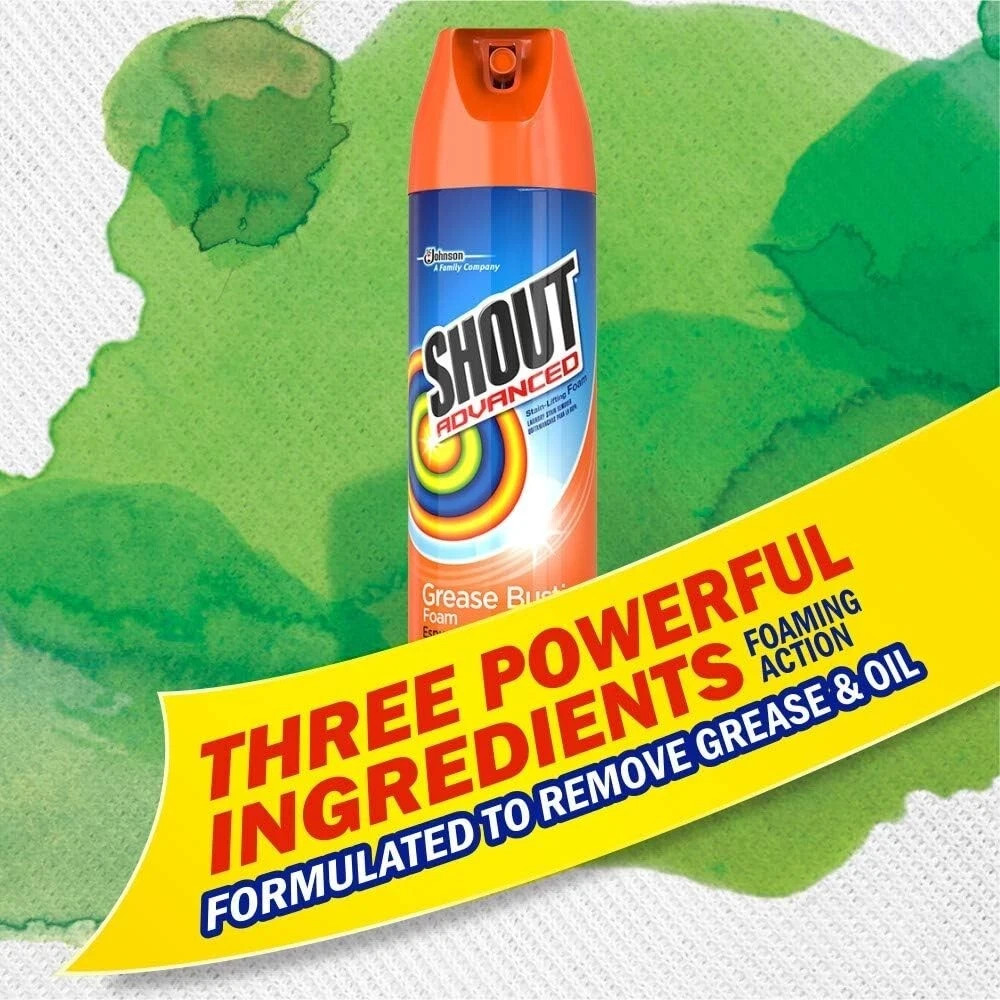 Shout Advanced Grease Busting Foam Stain Remover 18 oz Laundry Pre Treat Spray