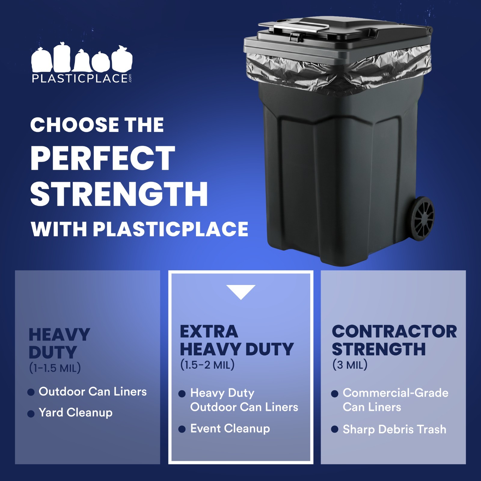 Plasticplace 95-96 Gallon Black Trash Bags, 25 Count