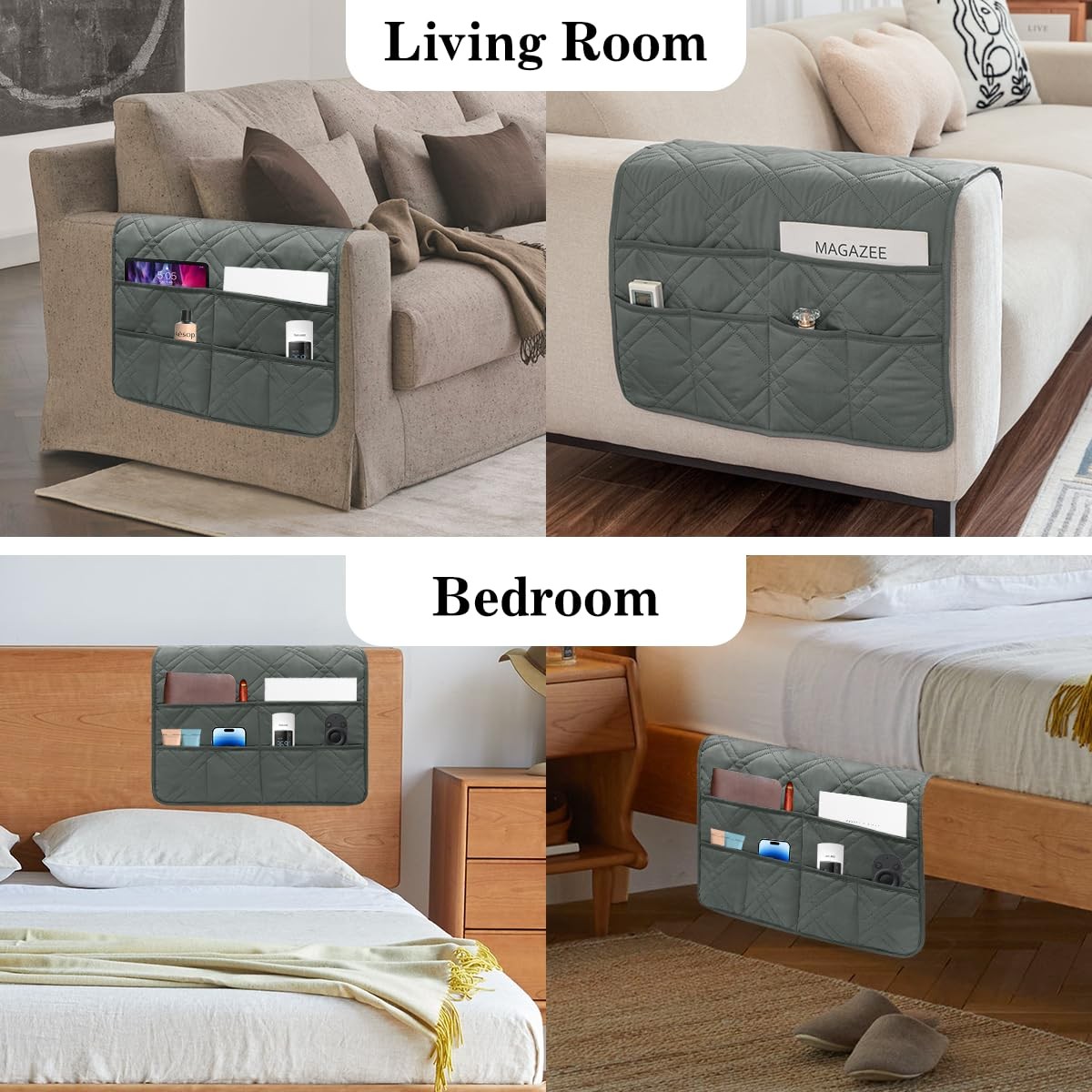 Couch Armrest Organizer Remote Control Holder Bedside Caddy with 6 Pockets, N…