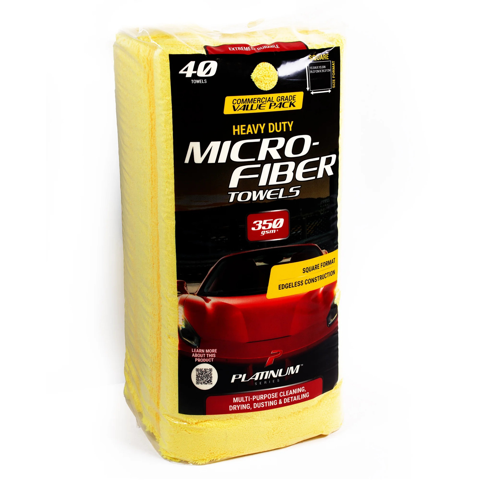 Series Heavy Duty Multi-Purpose Microfiber Detailing Towels, 40 Pack, Yellow