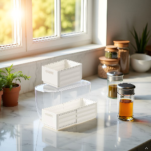 2 Pack Expandable Plastic Storage Boxes, Multi-Purpose Folding Organizer, Drawer