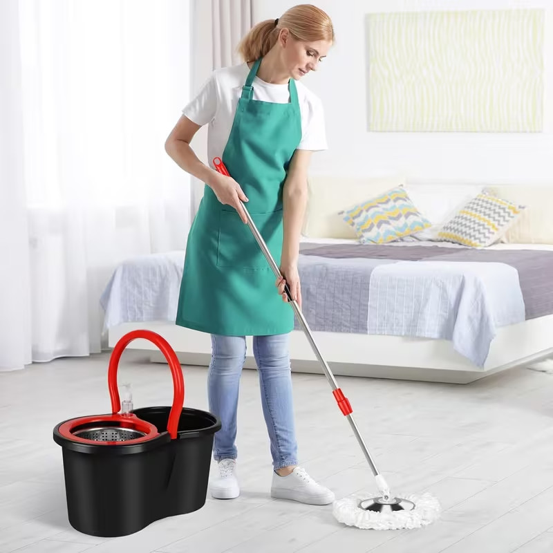 Spin Mop and Bucket with Wringer Set, 360° Spinning Mop System 4 Mop Refill