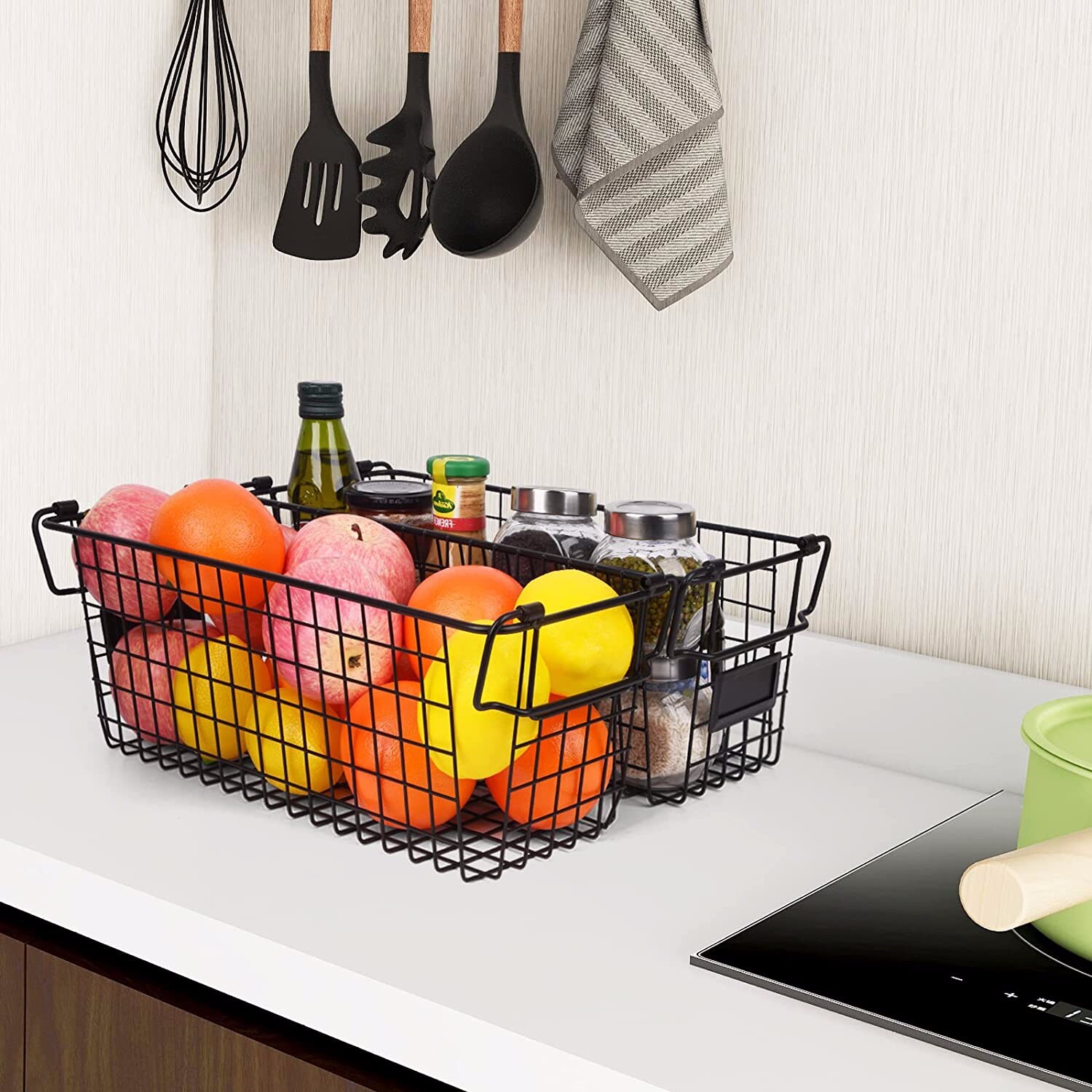 Brand New — Stackable Wire Basket Storage Shelf Organizer with Handles 4 pack
